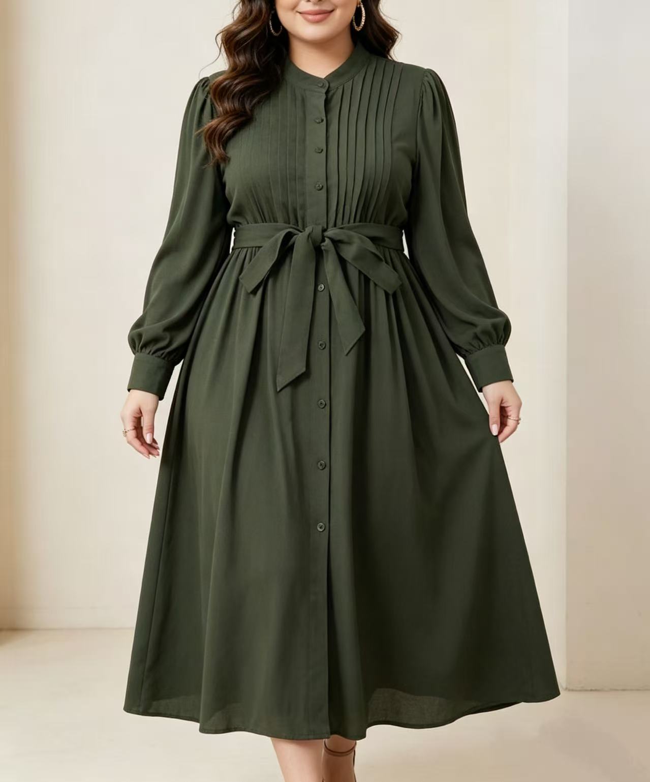 Vestido maxi plisado verde mil - Corset Waist Cinch reseña y precio